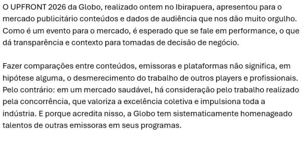 Globo responde críticas após piadas sobre concorrentes em evento para anunciantes - Imagem do artigo