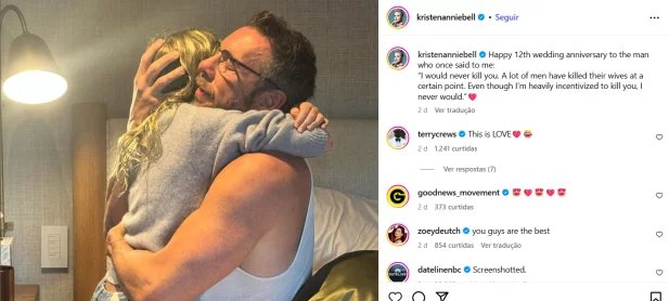 Legenda de Kristen Bell em aniversário de casamento com Dax Shepard provoca críticas por insensibilidade - Imagem do artigo