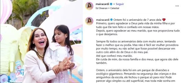 Maíra Cardi rebate críticas após agradecer Thiago Nigro por custear festa da filha Sophia - Imagem do artigo