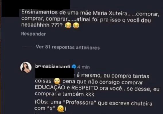 Bruna Biancardi rebate ofensa nas redes após ser chamada de “Maria Chuteira”; família cogita processo - Imagem do artigo