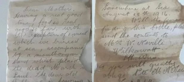 Garrafa com cartas de soldados da Primeira Guerra é achada em praia da Austrália após mais de um século - Imagem do artigo